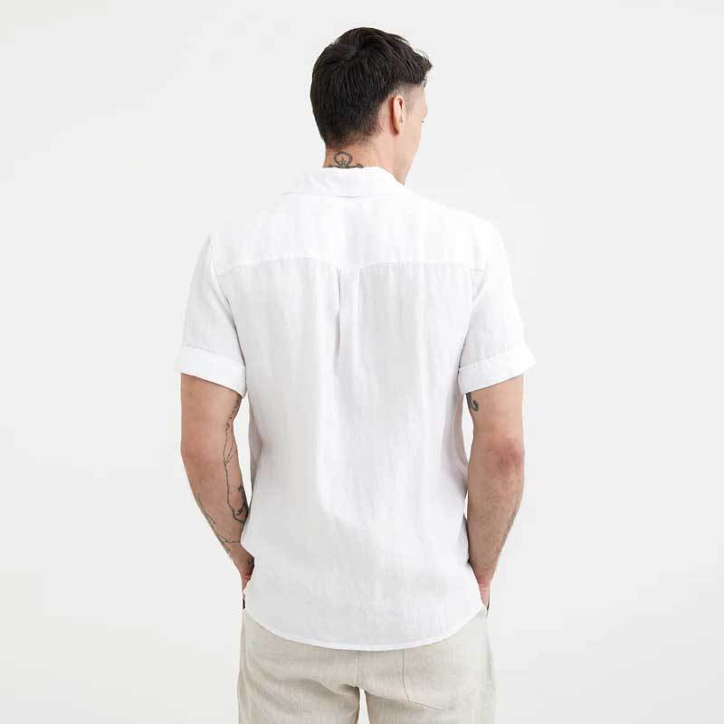 Men's White Short Sleeve Linen Shirt