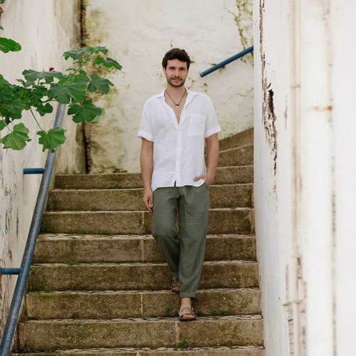 Men's White Short Sleeve Linen Shirt