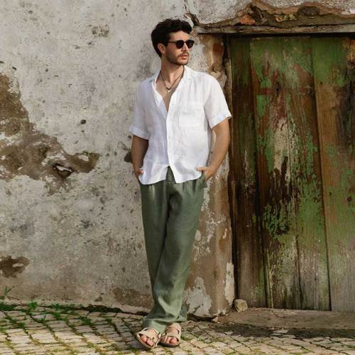 Men's White Short Sleeve Linen Shirt