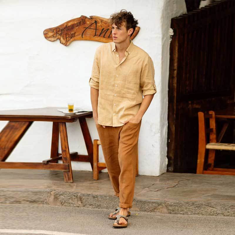 Men's Camel Linen Pants