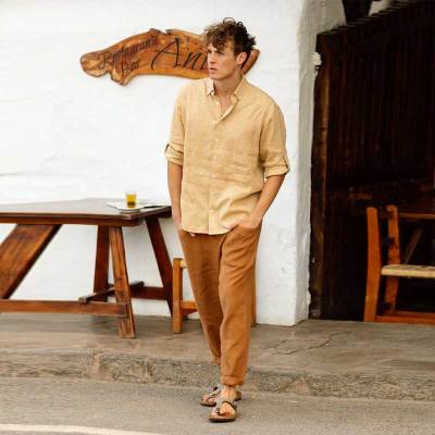Men's Camel Linen Pants