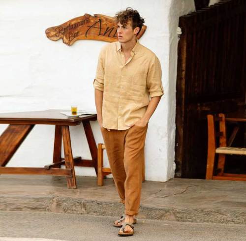 Men's Camel Linen Pants