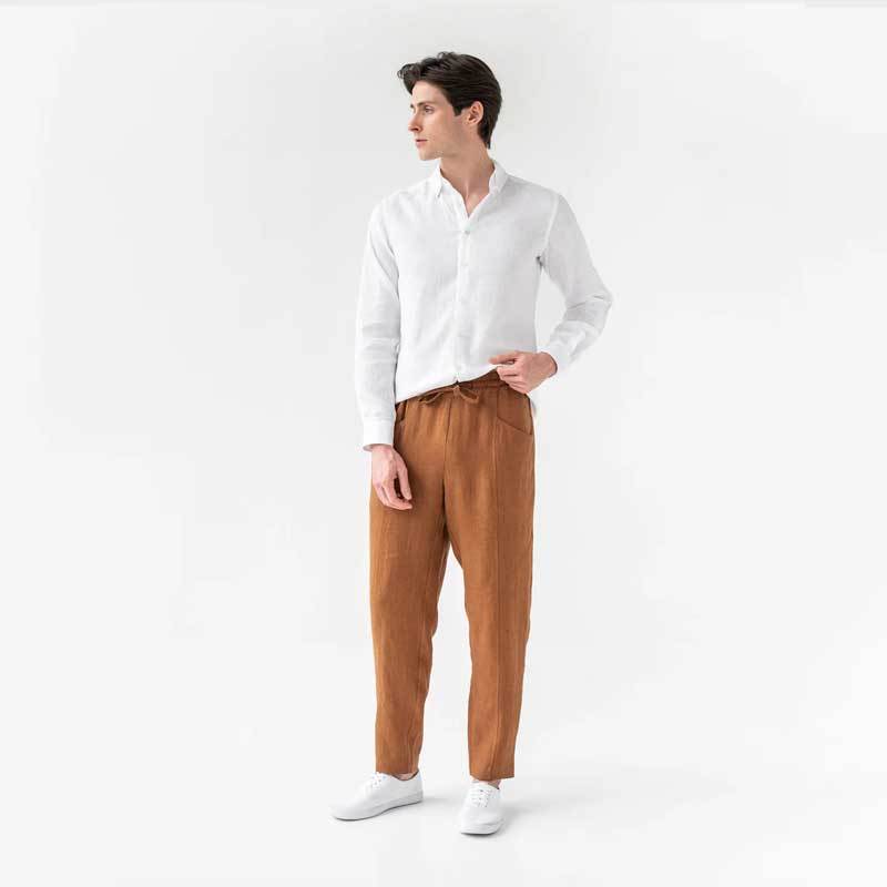 Men's Camel Linen Pants