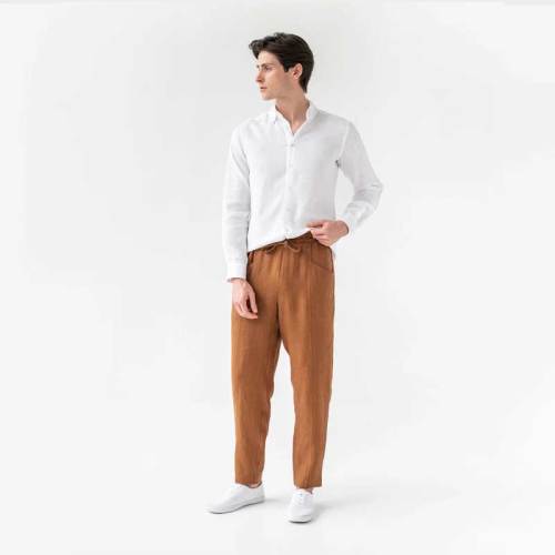 Men's Camel Linen Pants