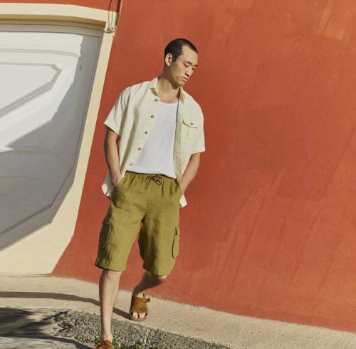 Men's Olive Linen Cargo Shorts