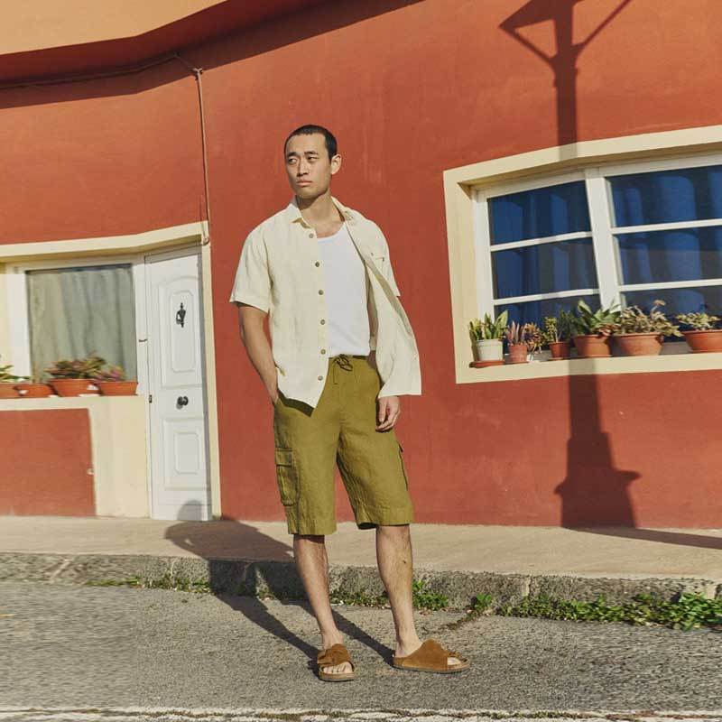 Men's Olive Linen Cargo Shorts