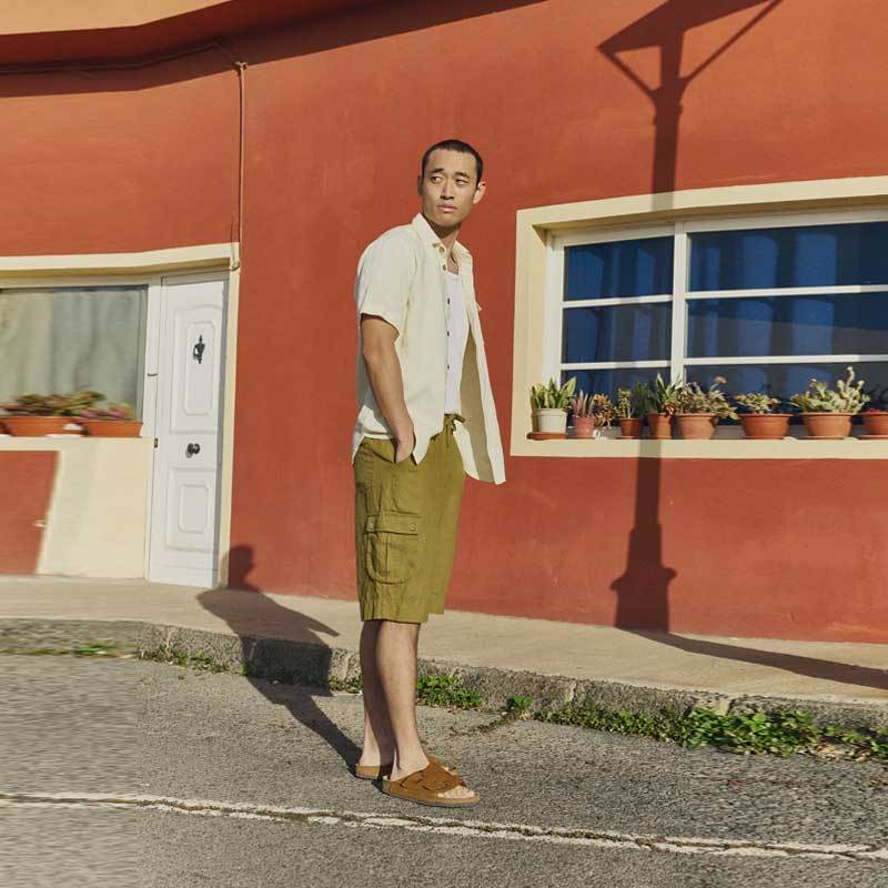 Men's Olive Linen Cargo Shorts