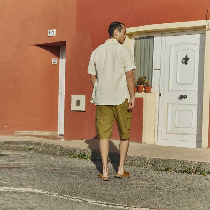 Men's Olive Linen Cargo Shorts