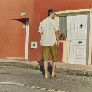 Men's Olive Linen Cargo Shorts