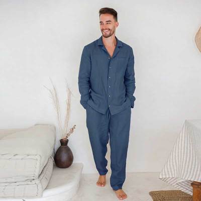 Men's Blue Linen Lounge Set