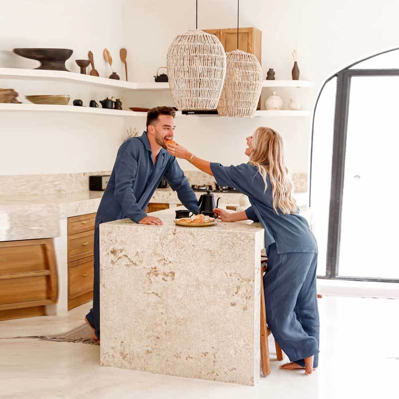 Men's Blue Linen Lounge Set
