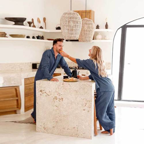 Men's Blue Linen Lounge Set