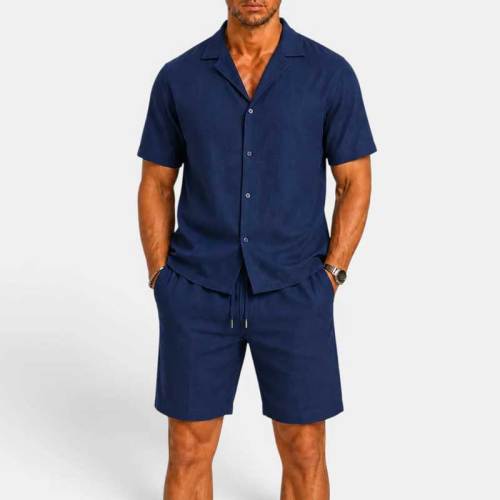 Men's Beige Linen Shorts Set