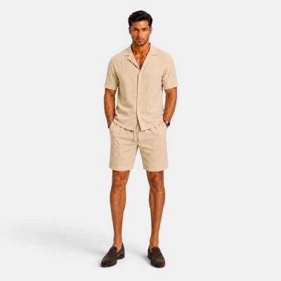 Men's Beige Linen Shorts Set