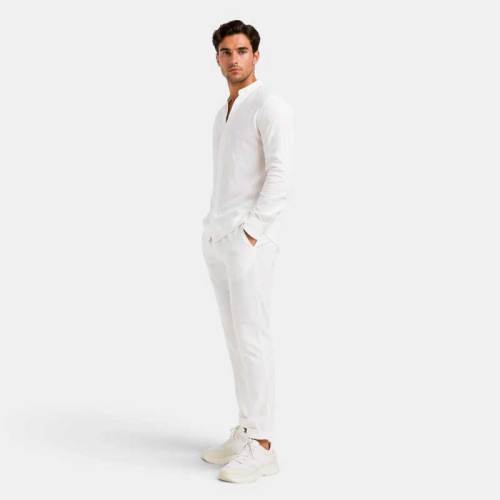 Men's White Linen Shirt and Pants Set
