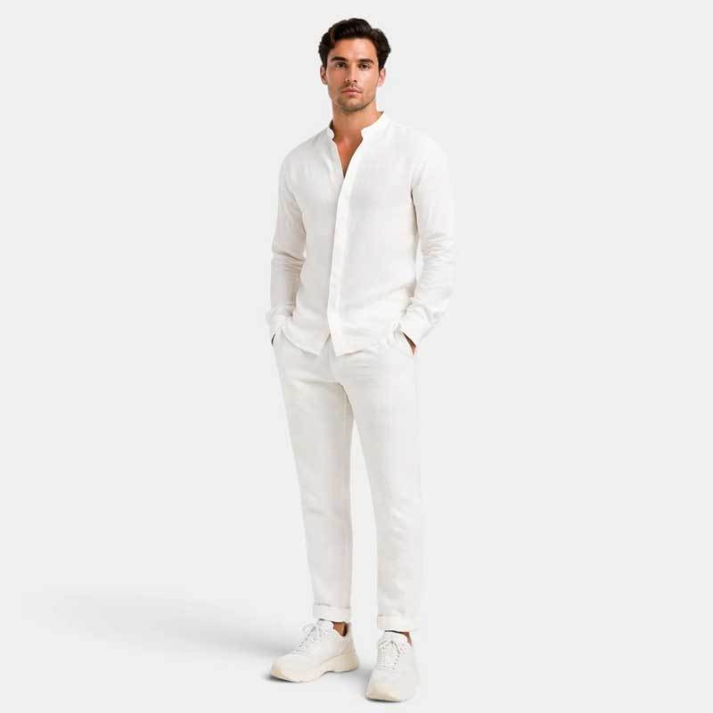 Men's White Linen Shirt and Pants Set