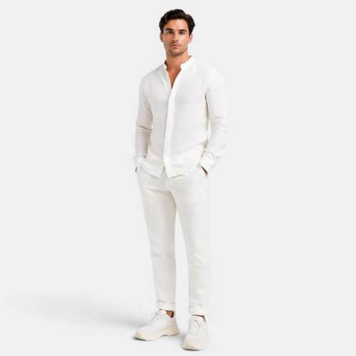 Men's White Linen Shirt and Pants Set