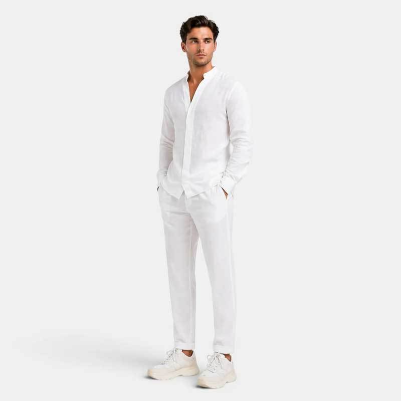 Men's White Linen Shirt and Pants Set