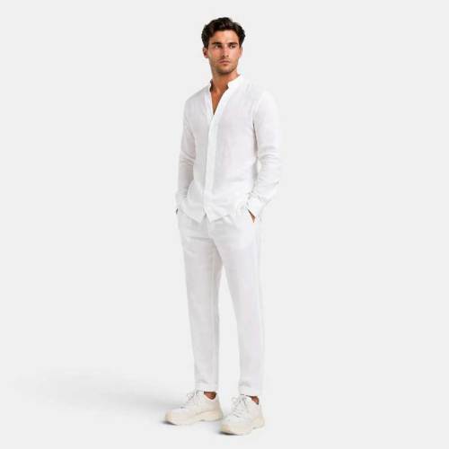 Men's White Linen Shirt and Pants Set