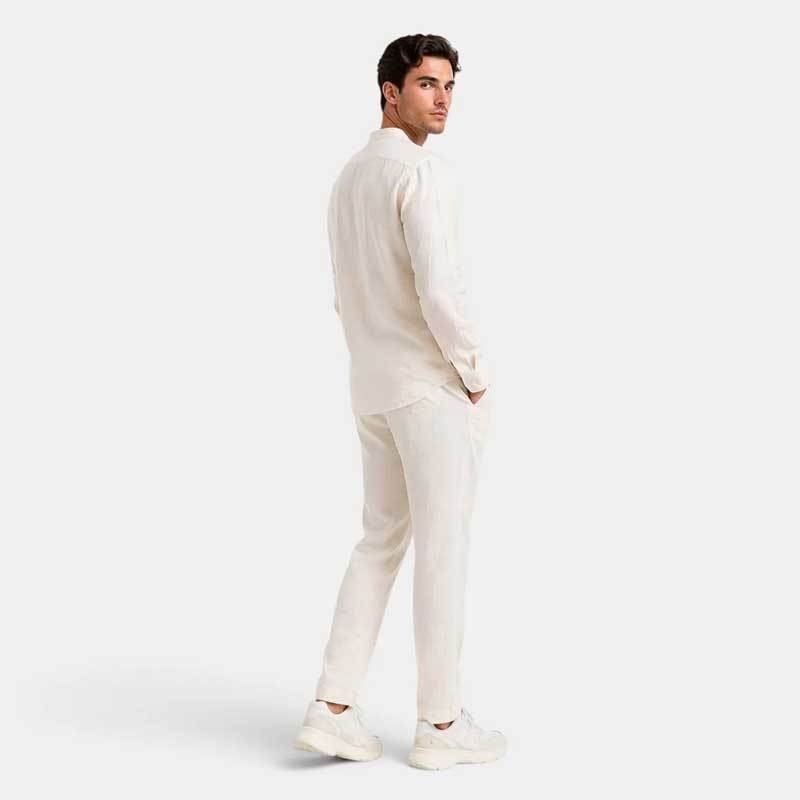 Men's White Linen Shirt and Pants Set