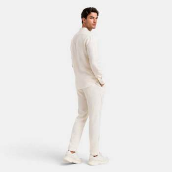 Men's White Linen Shirt and Pants Set