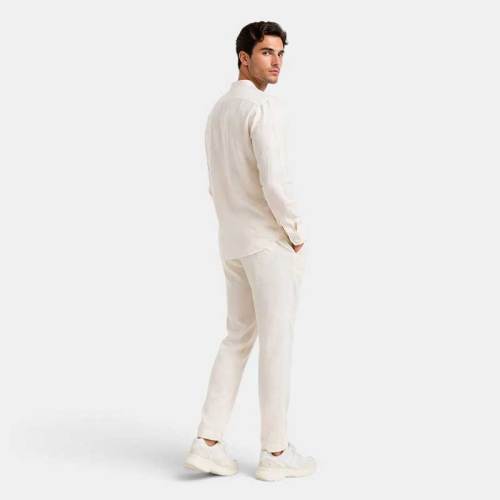 Men's White Linen Shirt and Pants Set