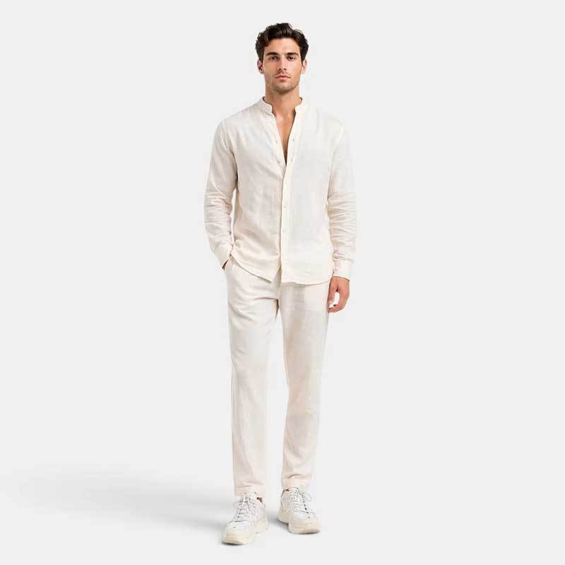 Men's White Linen Shirt and Pants Set