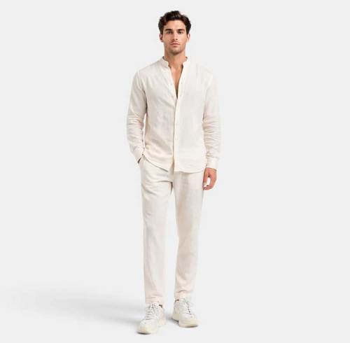 Men's White Linen Shirt and Pants Set
