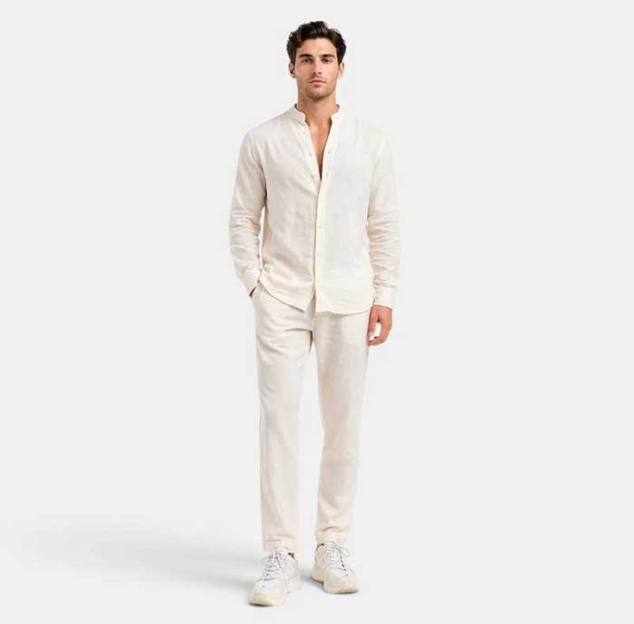 Men's White Linen Shirt and Pants Set