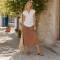 Women's Brown Polka Dot Linen Midi Skirt