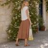 Women's Brown Polka Dot Linen Midi Skirt