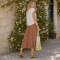 Women's Brown Polka Dot Linen Midi Skirt
