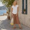 Women's Brown Polka Dot Linen Midi Skirt