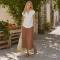 Women's Brown Polka Dot Linen Midi Skirt