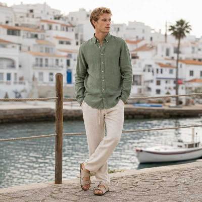 Men's Green Linen Shirt