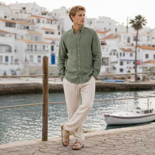 Men's Green Linen Shirt