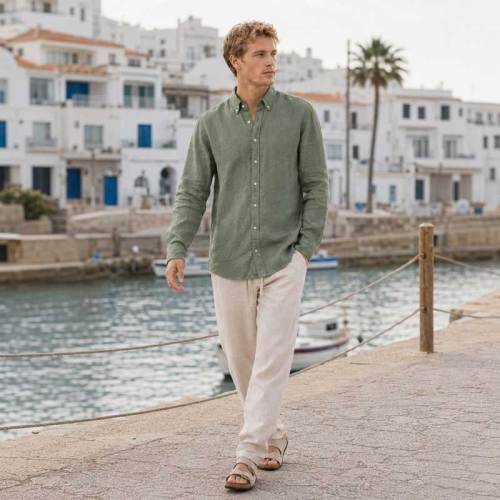 Men's Green Linen Shirt