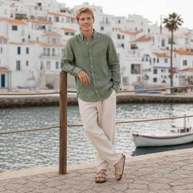 Men's Green Linen Shirt