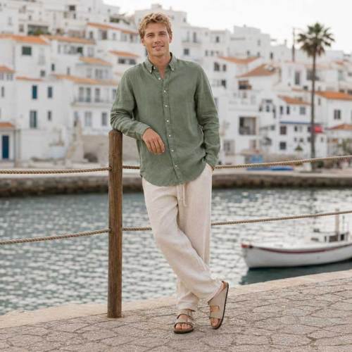 Men's Green Linen Shirt