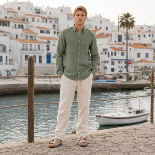 Men's Green Linen Shirt