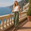 Olive Green Linen Wrap Wide-Leg Pants