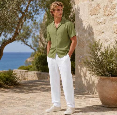 Men's White Linen Pants