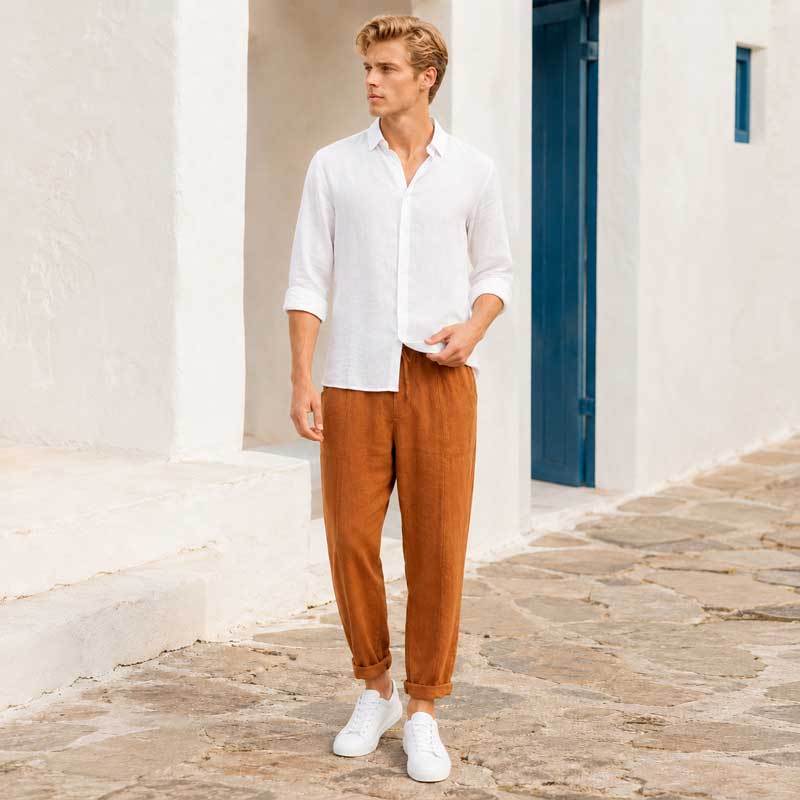 Men's Camel Linen Pants