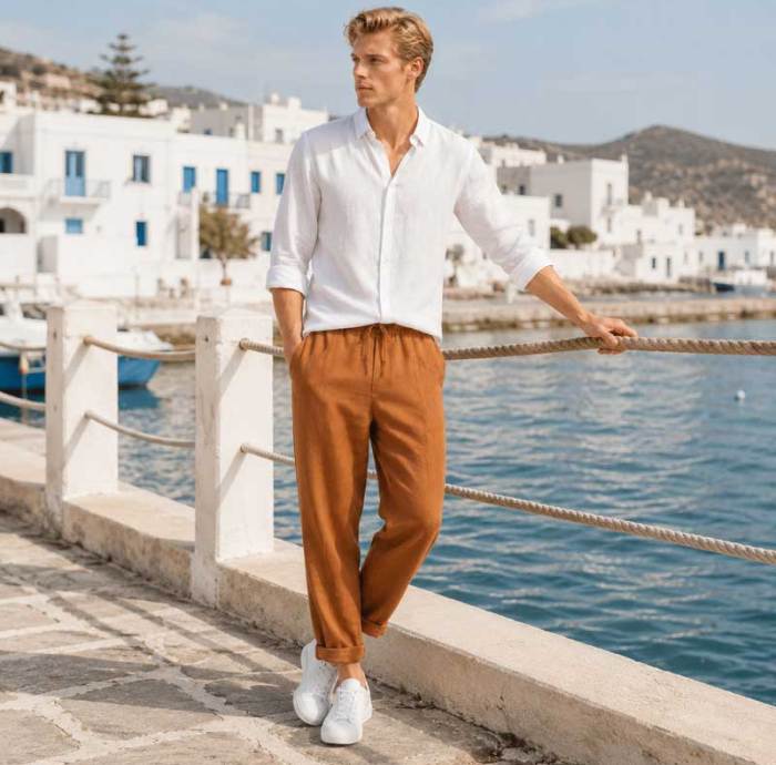 Men's Camel Linen Pants