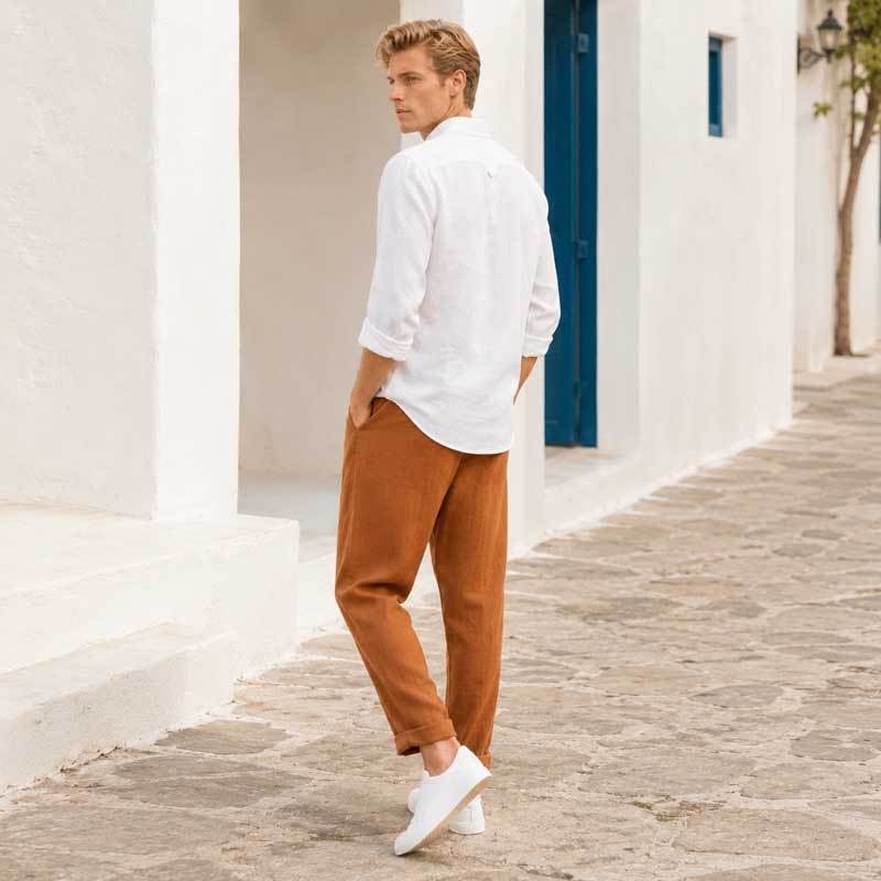 Men's Camel Linen Pants
