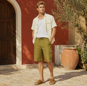 Men's Olive Linen Cargo Shorts