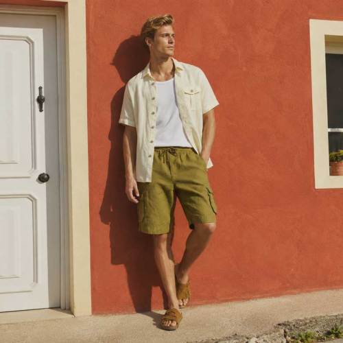 Men's Olive Linen Cargo Shorts