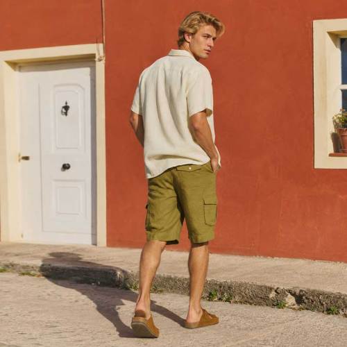 Men's Olive Linen Cargo Shorts