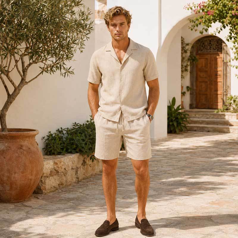 Men's Linen Shirt and Shorts Set