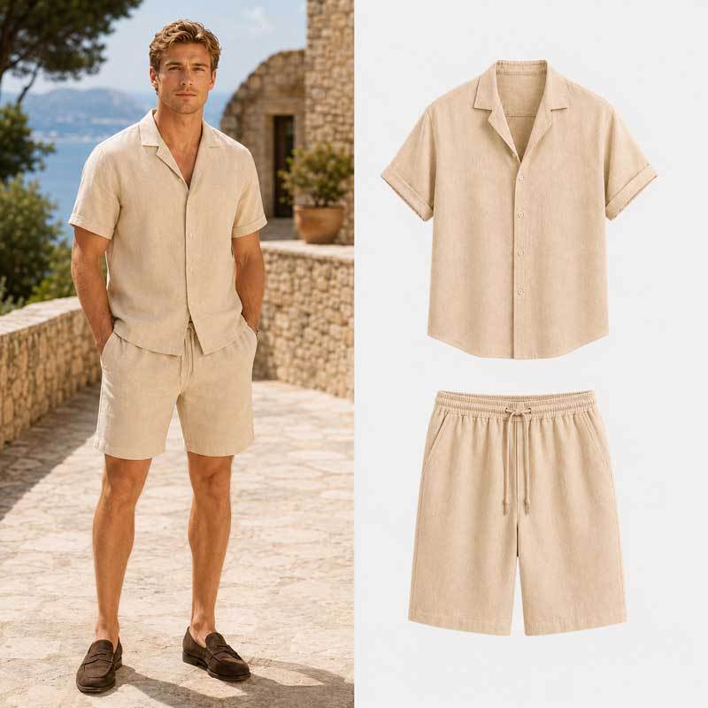 Men's Linen Shirt and Shorts Set